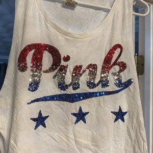 Red white and blue by Pink tank